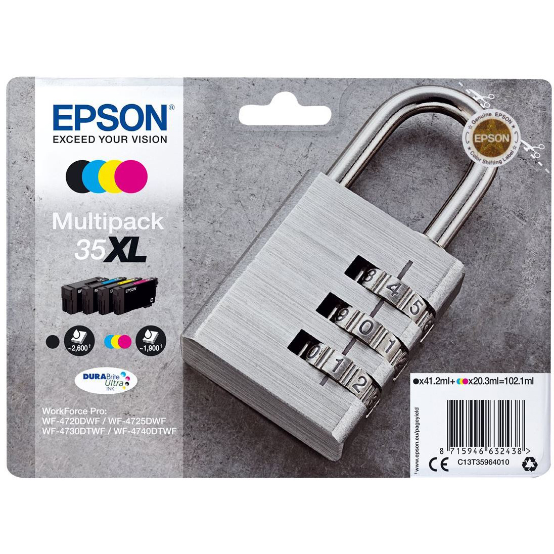 Original Epson 35XL CMYK Multipack High Capacity Ink Cartridges (C13T35964010) T3596 Padlock