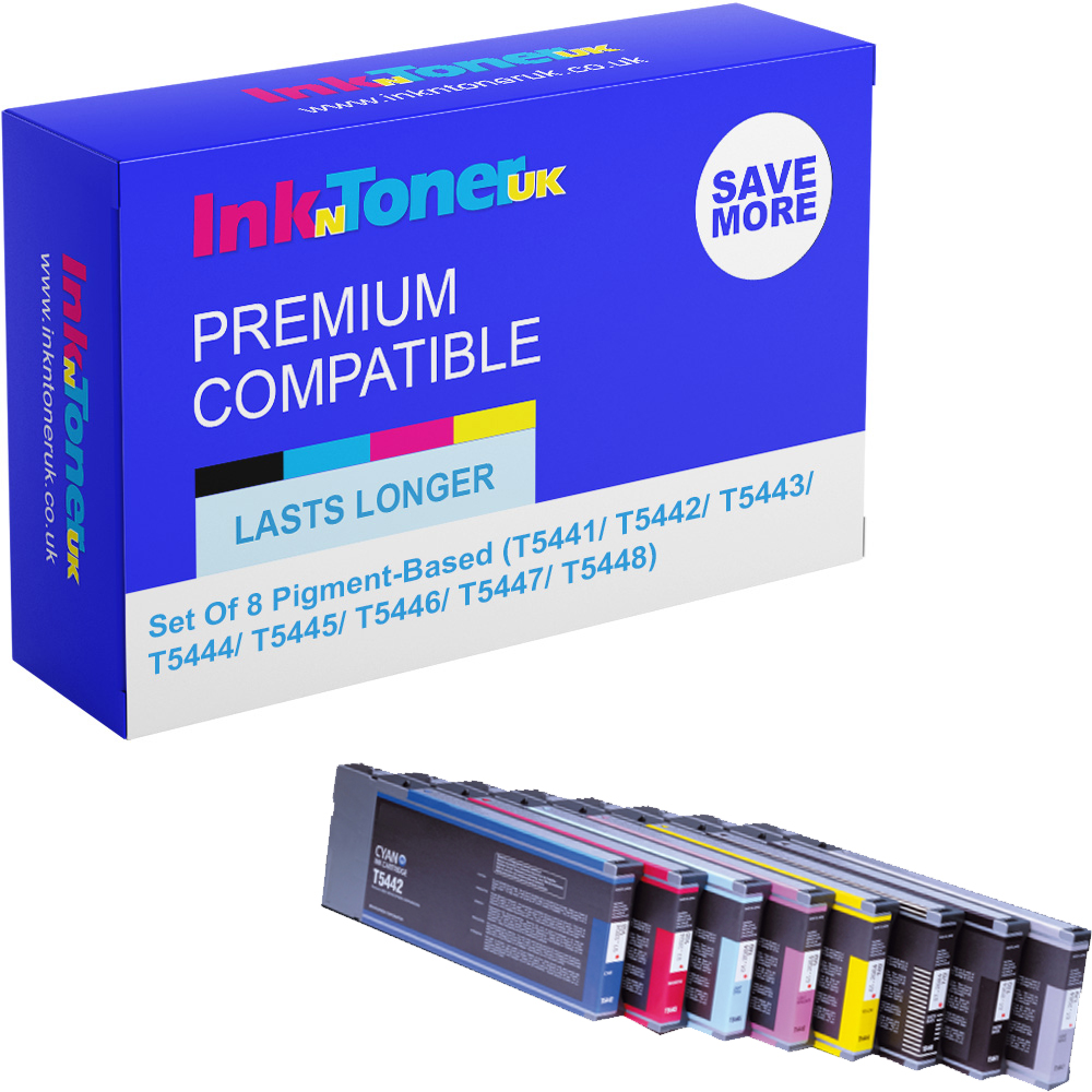 Premium Compatible Epson T544 Multipack Set Of 8 Pigment-Based Ink Cartridges (T5441/ T5442/ T5443/ T5444/ T5445/ T5446/ T5447/ T5448)