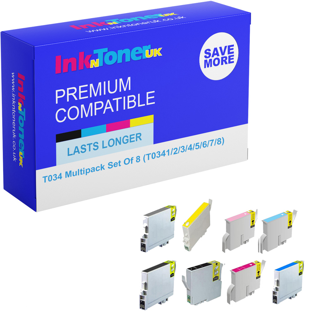 Premium Compatible Epson T034 Multipack Set Of 8 Ink Cartridges (T0341/2/3/4/5/6/7/8)
