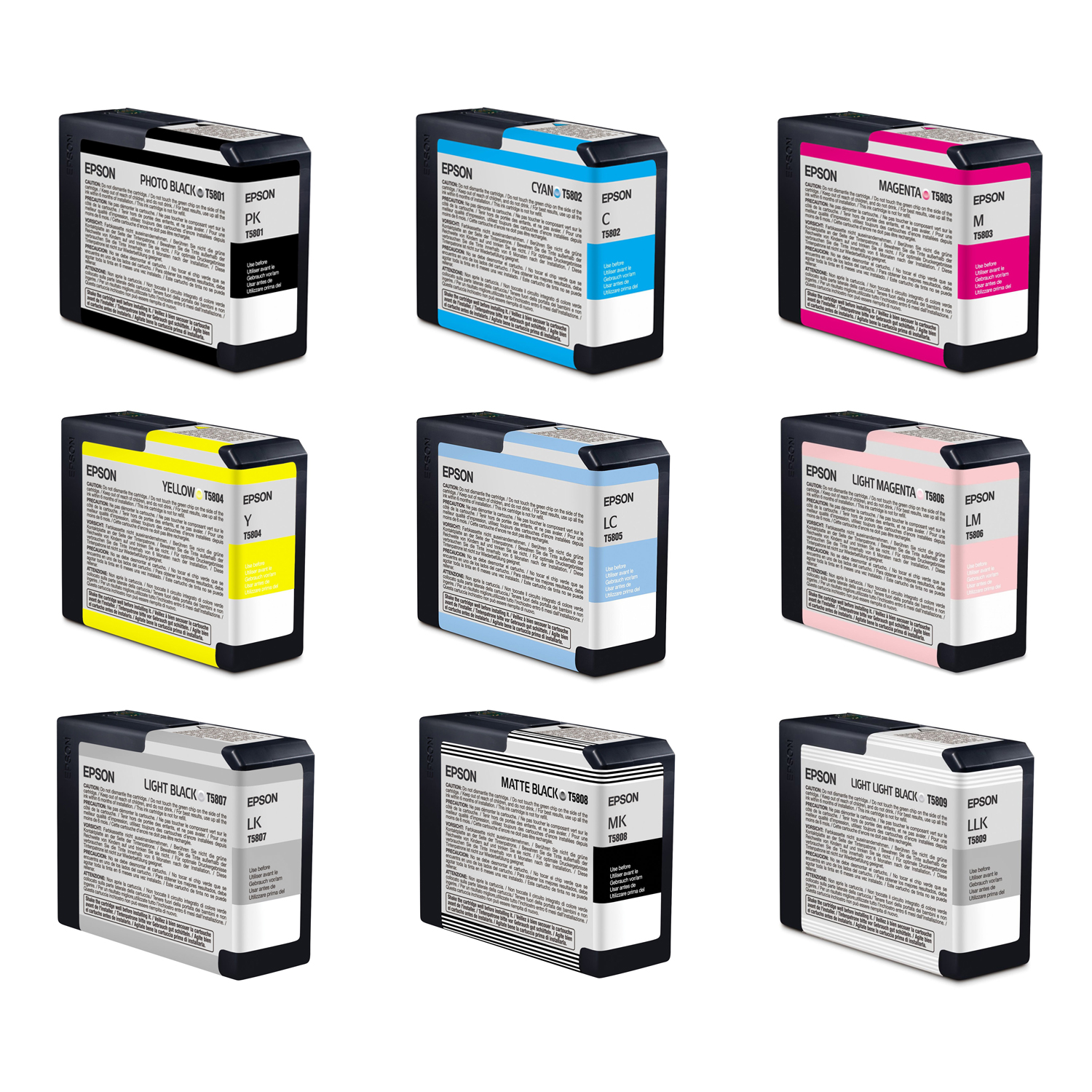 Original Epson T580 Multipack Set Of 9 Ink Cartridges (T5801/ T5802/ T5803/ T5804/ T5805/ T5806/ T5807/ T5808/ T5809)