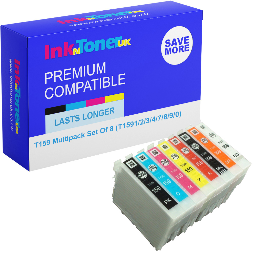 Premium Compatible Epson T159 Multipack Set Of 8 Ink Cartridges (T1591/2/3/4/7/8/9/0) Kingfisher