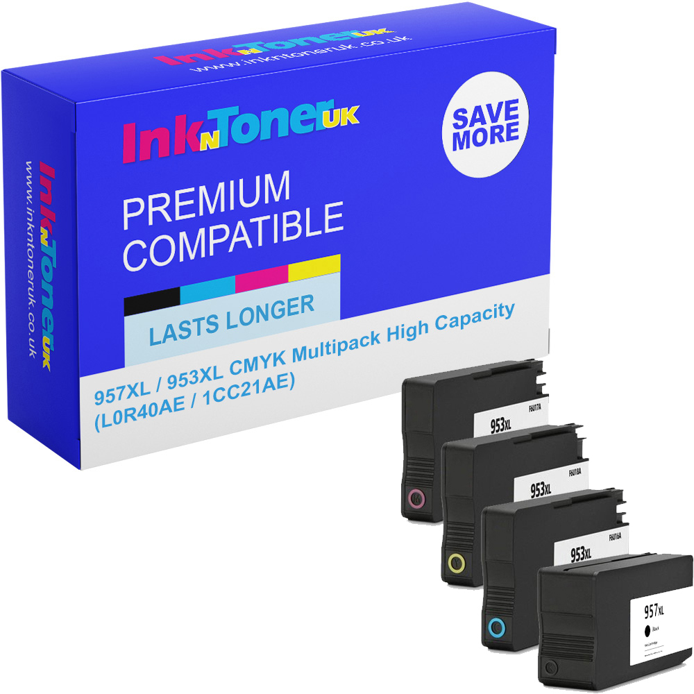 Premium Compatible HP 957XL / 953XL CMYK Multipack High Capacity Ink Cartridges (L0R40AE/ F6U16AE/ F6U17AE/ F6U18AE)