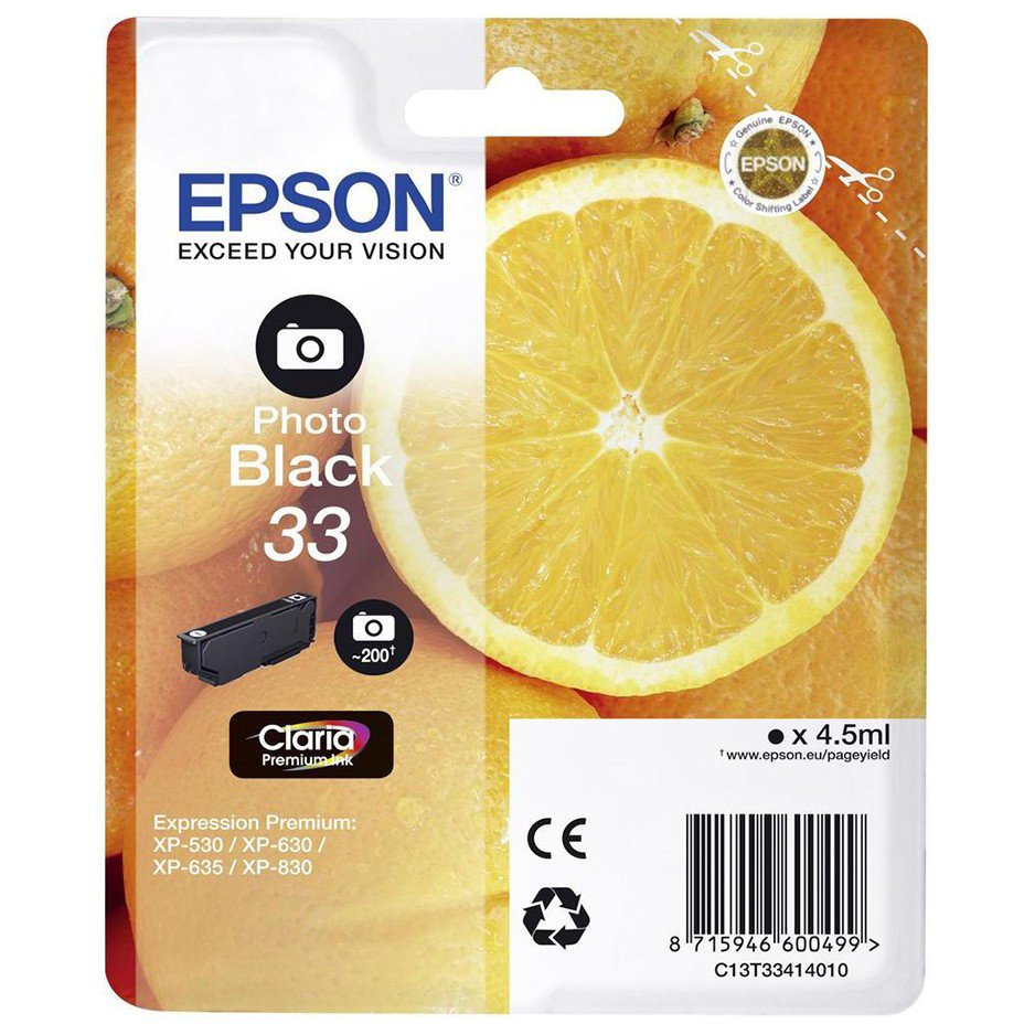 Original Epson 33 Photo Black Ink Cartridge (C13T33414012) T3341 Oranges