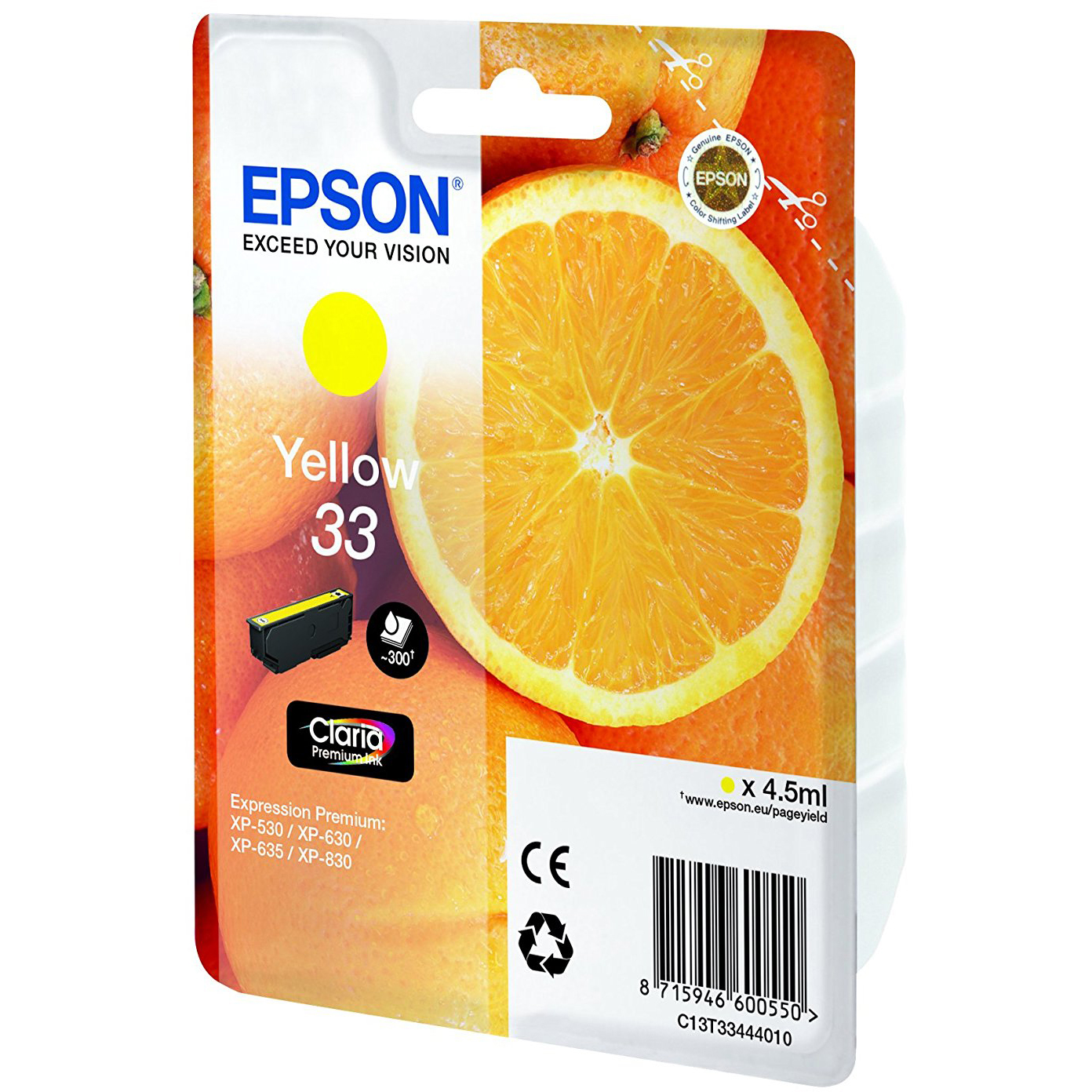 Original Epson 33 Yellow Ink Cartridge (C13T33444012) T3344 Oranges