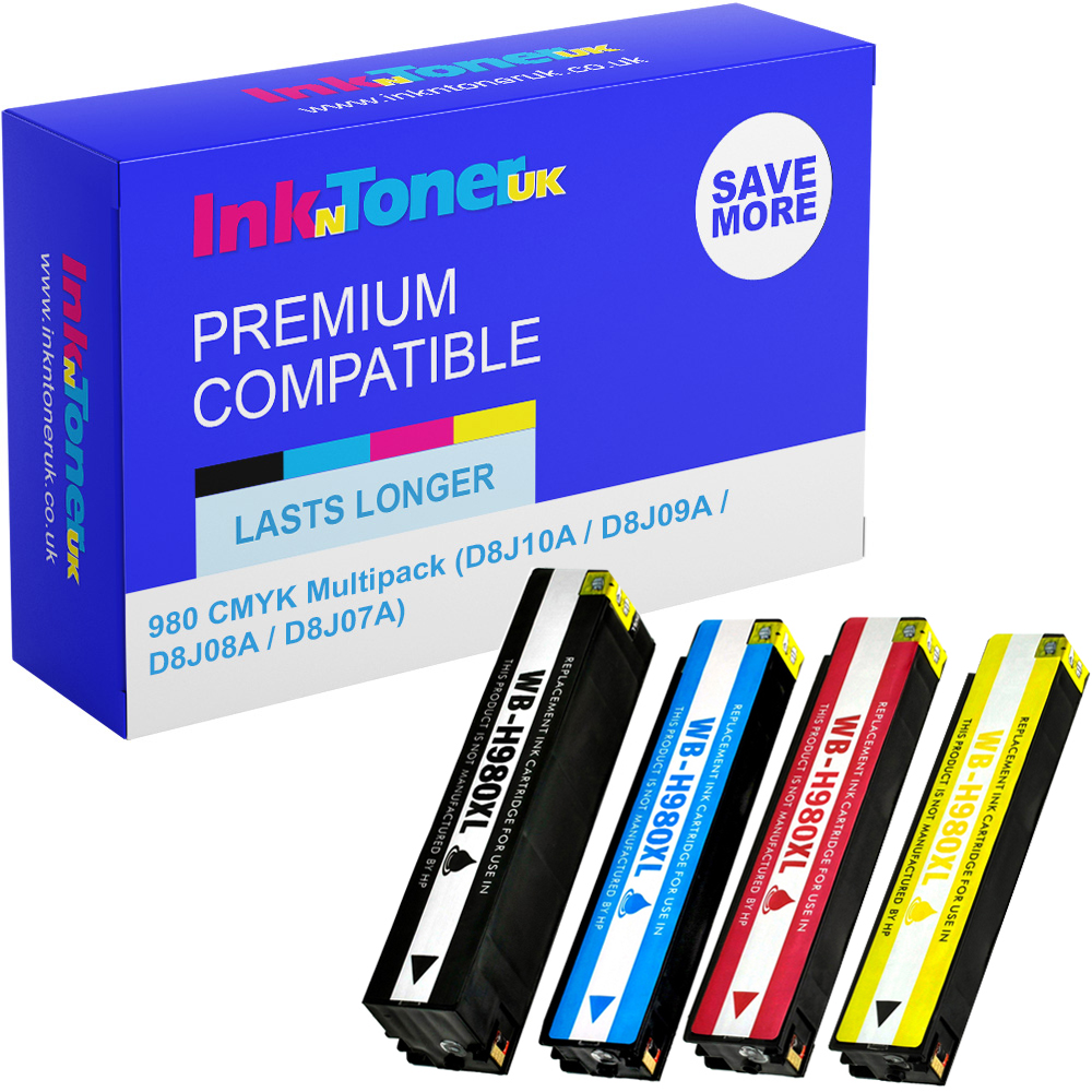 Premium Compatible HP 980 CMYK Multipack Ink Cartridges (D8J10A / D8J09A / D8J08A / D8J07A)