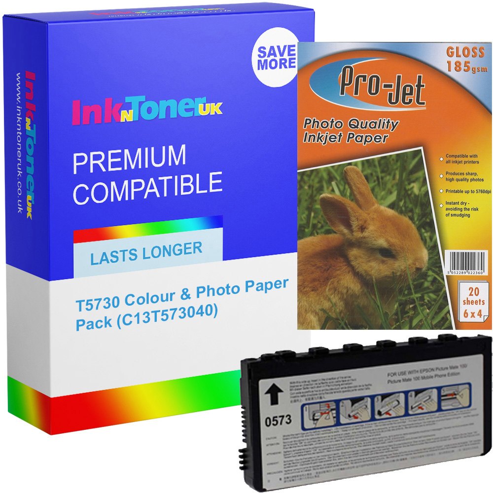 Premium Compatible Epson T5730 Colour Ink Cartridge & Photo Paper Pack (C13T573040)