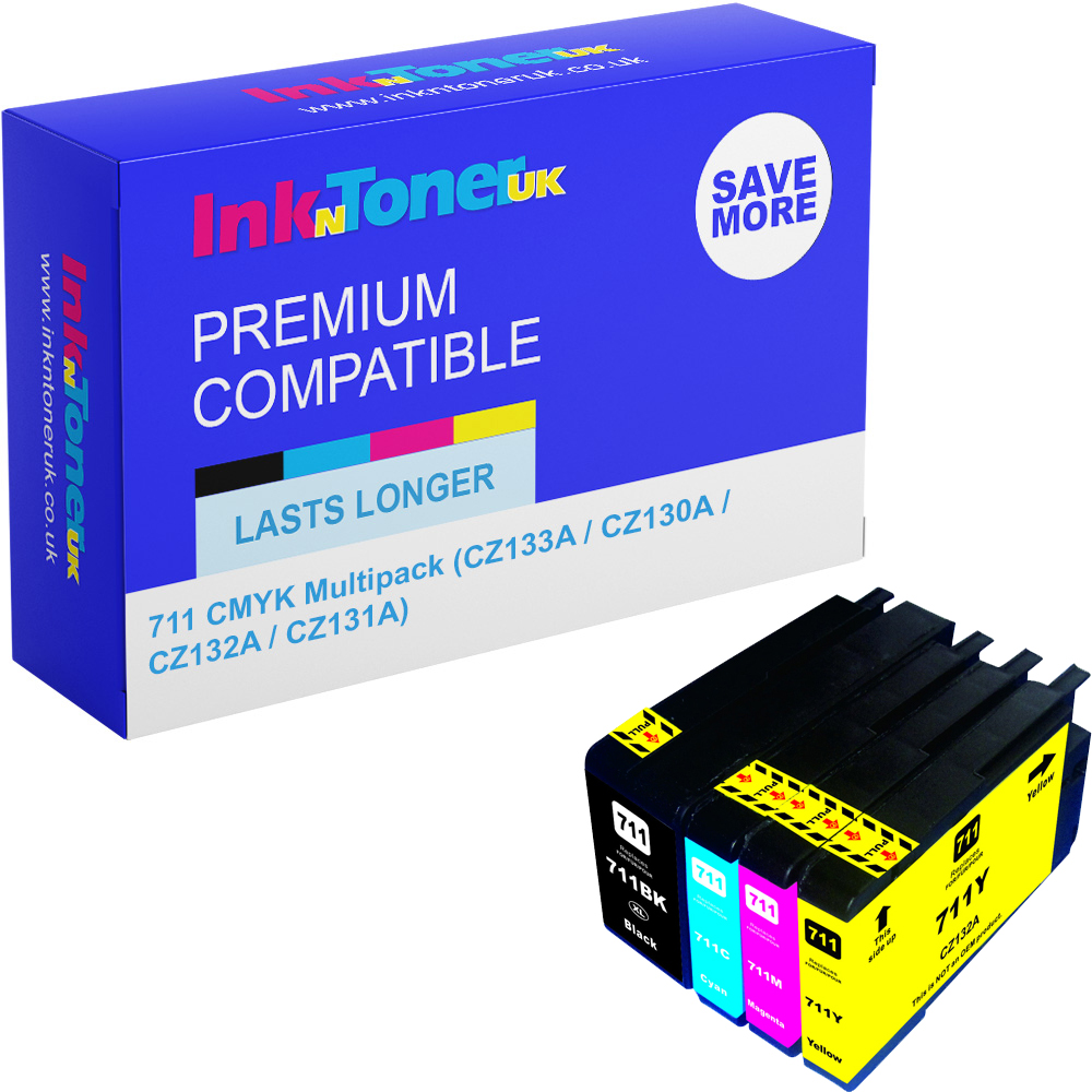 Premium Compatible HP 711 CMYK Multipack Ink Cartridges (CZ133A / CZ130A / CZ131A / CZ132A)