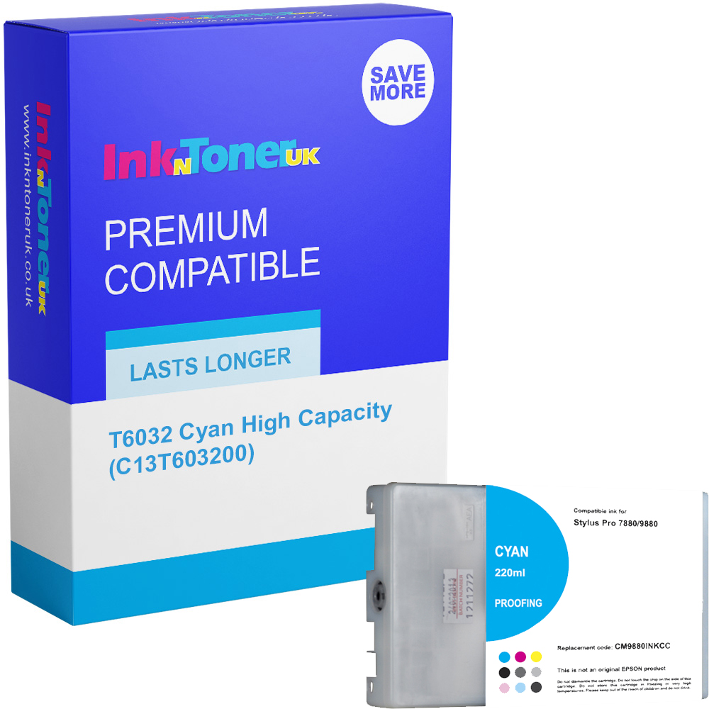 Premium Compatible Epson T6032 Cyan High Capacity Ink Cartridge (C13T603200)