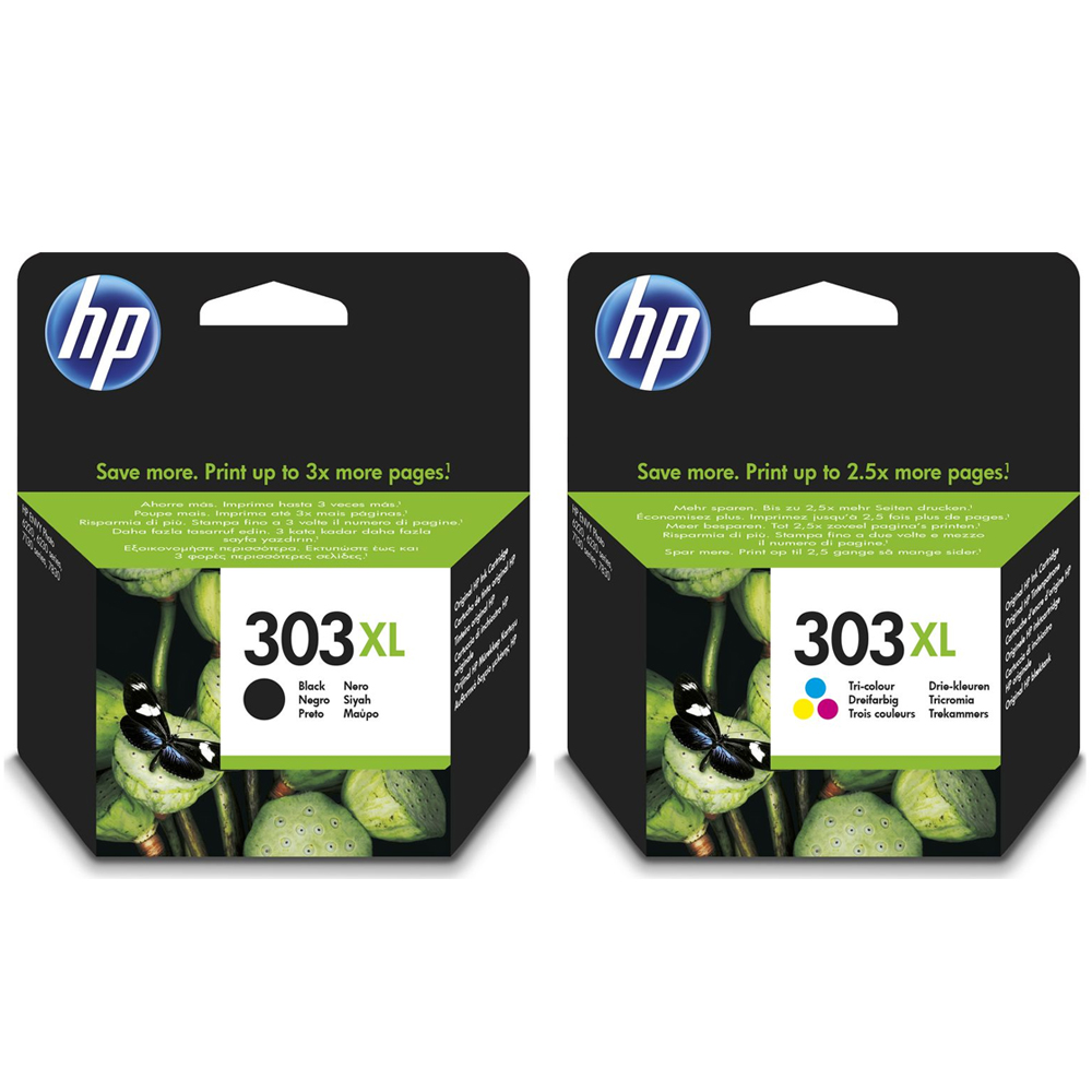 Original HP 303XL Black & Colour Combo Pack High Capacity Ink Cartridges (T6N04AE & T6N03AE)