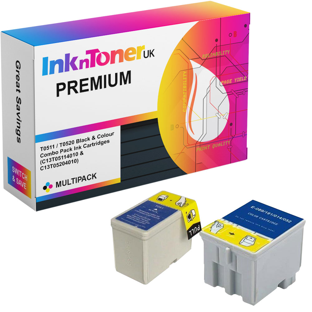 Premium Compatible Epson T0511 / T0520 Black & Colour Combo Pack Ink Cartridges (C13T05114010 & C13T05204010)