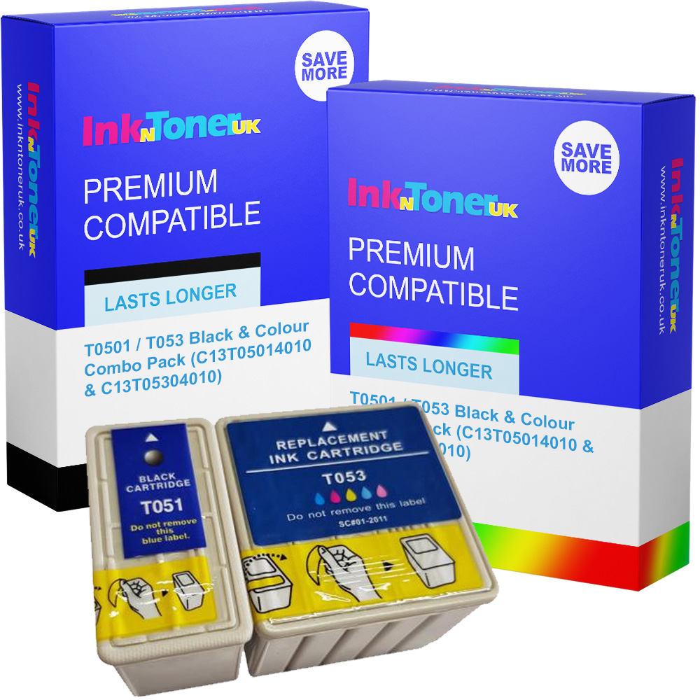 Premium Compatible Epson T0501 / T053 Black & Colour Combo Pack Ink Cartridges (C13T05014010 & C13T05304010)