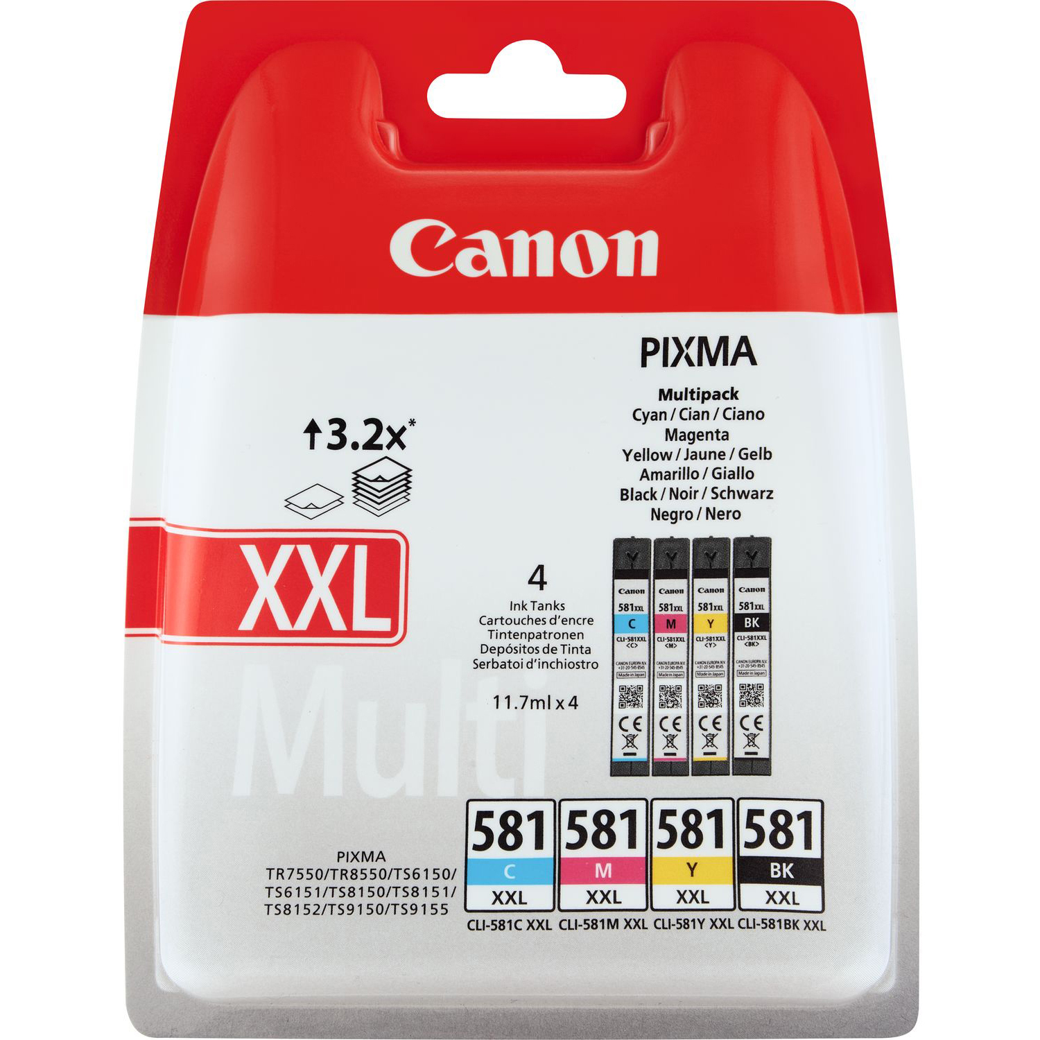 Original Canon CLI-581XXL CMYK Multipack Extra High Capacity Ink Cartridges (1998C005)