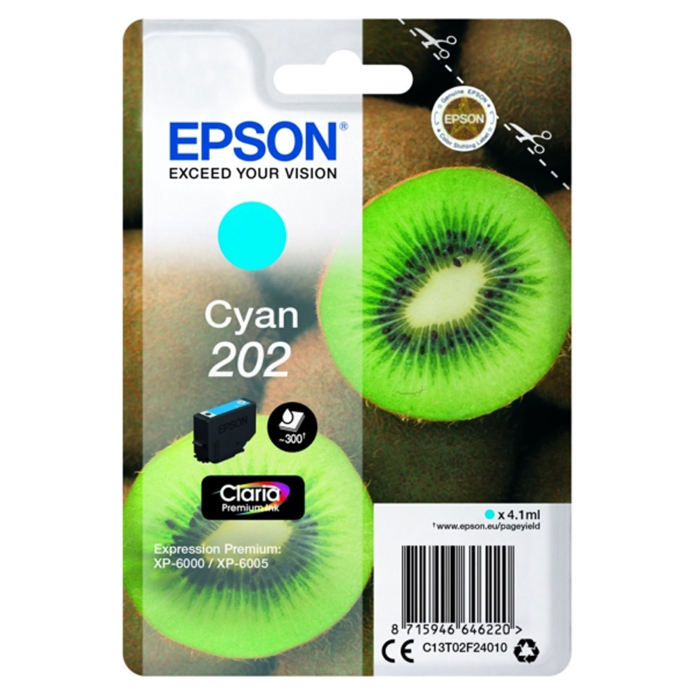 Original Epson 202 Cyan Ink Cartridge (C13T02F24010) T02F2 Kiwi