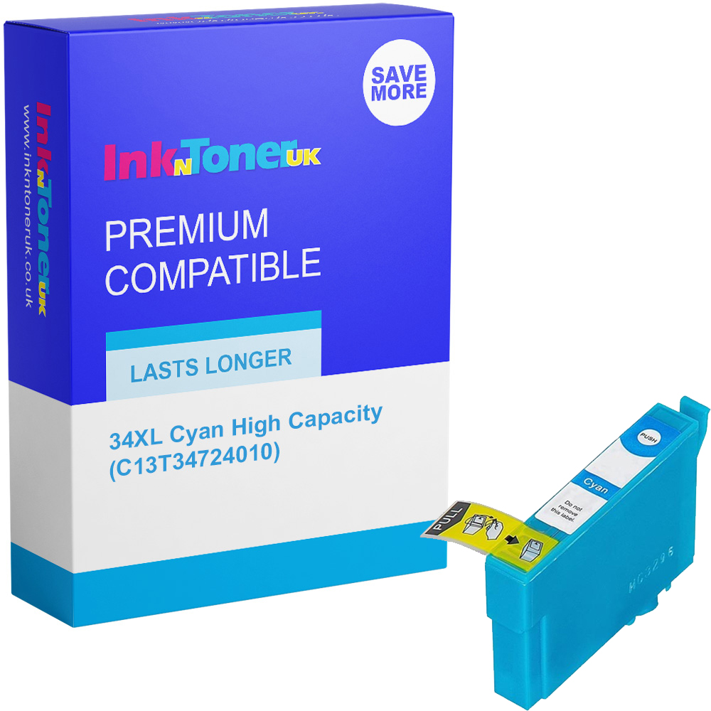 Premium Compatible Epson 34XL Cyan High Capacity Ink Cartridge (C13T34724010) T3472 Golf Ball