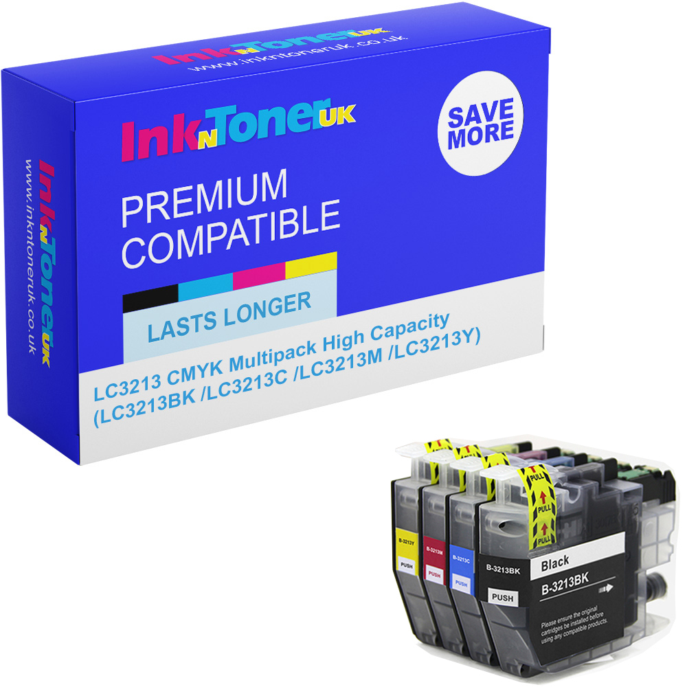 Premium Compatible Brother LC3213 CMYK Multipack High Capacity Ink Cartridges (LC3213BK /LC3213C /LC3213M /LC3213Y)