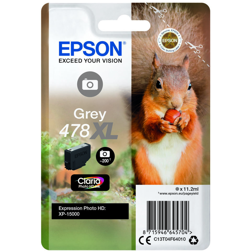 Original Epson 478XL Grey High Capacity Ink Cartridge (C13T04F64010) T04F6 Squirrel