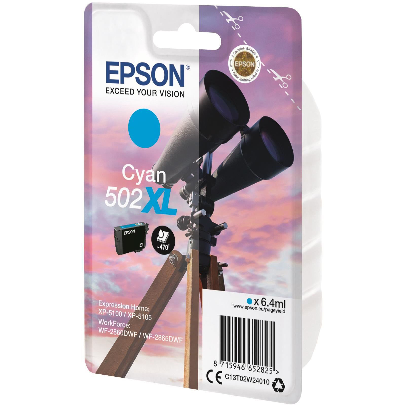Original Epson 502XL Cyan High Capacity Ink Cartridge (C13T02W24010) T02W2 Binoculars