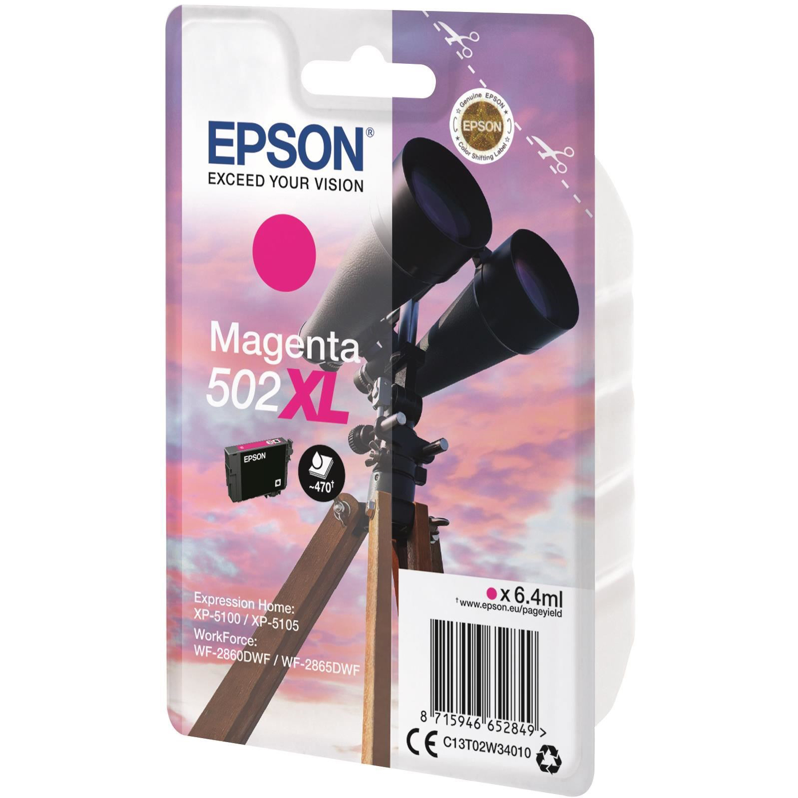 Original Epson 502XL Magenta High Capacity Ink Cartridge (C13T02W34010) T02W3 Binoculars