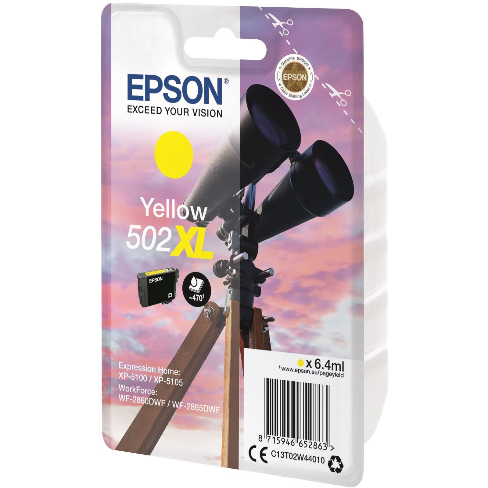 Original Epson 502XL Yellow High Capacity Ink Cartridge (C13T02W44010) T02W4 Binoculars