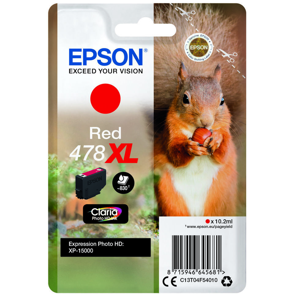 Original Epson 478XL Red High Capacity Ink Cartridge (C13T04F54010) T04F5 Squirrel
