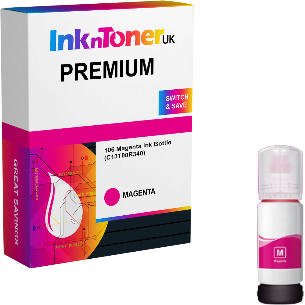 Premium Compatible Epson 106 Magenta Ink Bottle (C13T00R340)