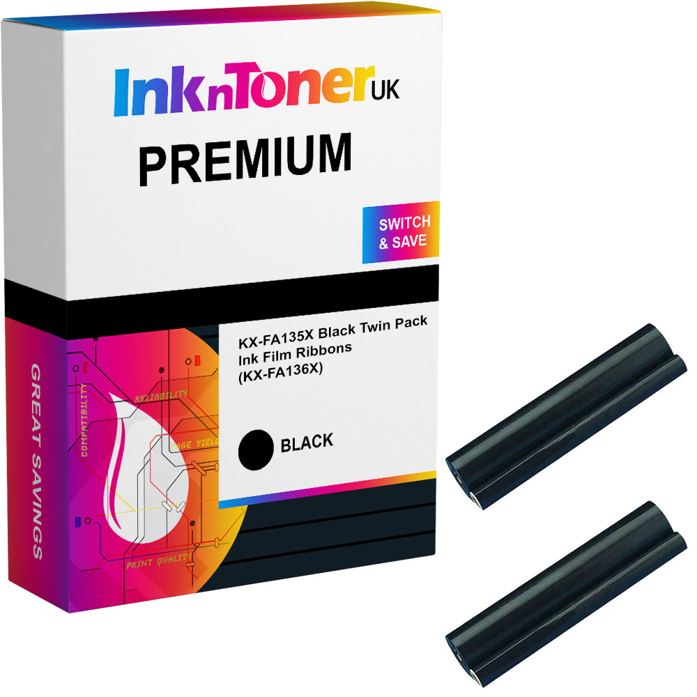 Premium Compatible Panasonic KX-FA135X Black Twin Pack Ink Film Ribbons (KX-FA136X)