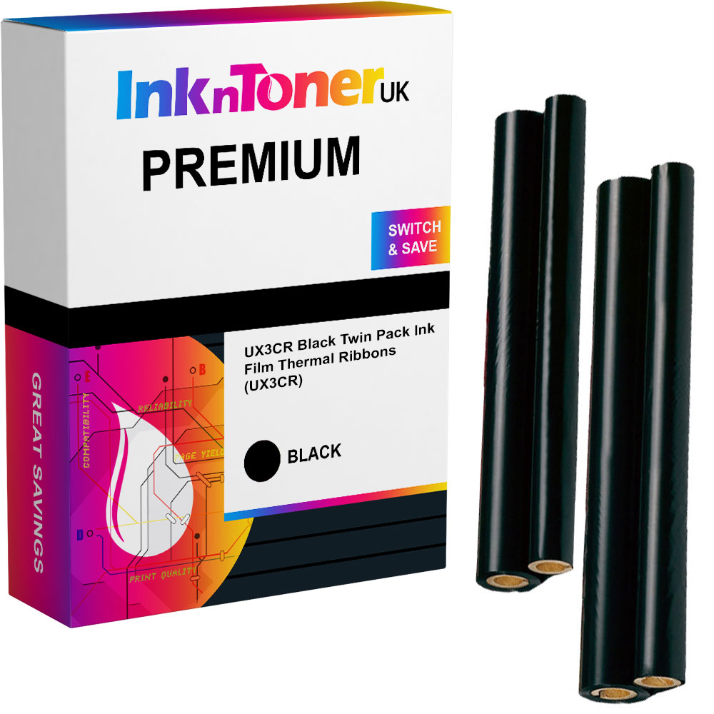 Premium Compatible Sharp UX3CR Black Twin Pack Ink Film Thermal Ribbons (UX3CR)
