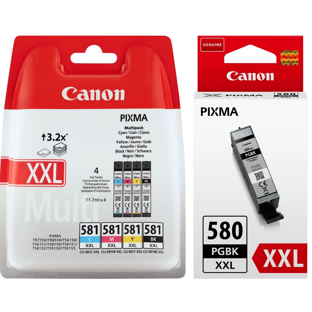 Original Canon PGI-580XXL / CLI-581XXL PGBK, C, M, Y, K Multipack Extra High Capacity Ink Cartridges (1970C001 / 1998C005)