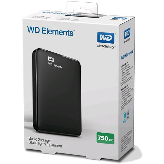 Original Western Digital Elements 750GB Portable USB 3.0 External Hard Drive (WDBUZG7500ABK-WESN)