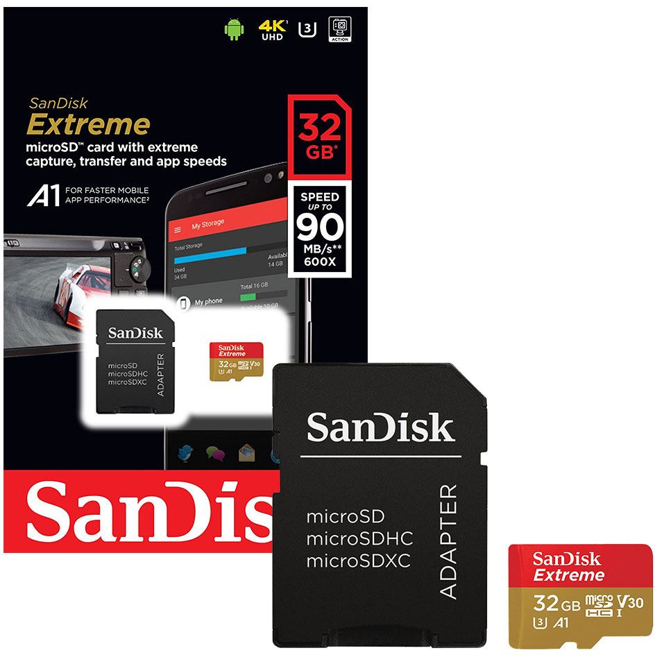Original SanDisk Extreme Class 10 32GB MicroSDHC Memory Card + SD Adapter (SDSQXAF-032G-GN6MA)