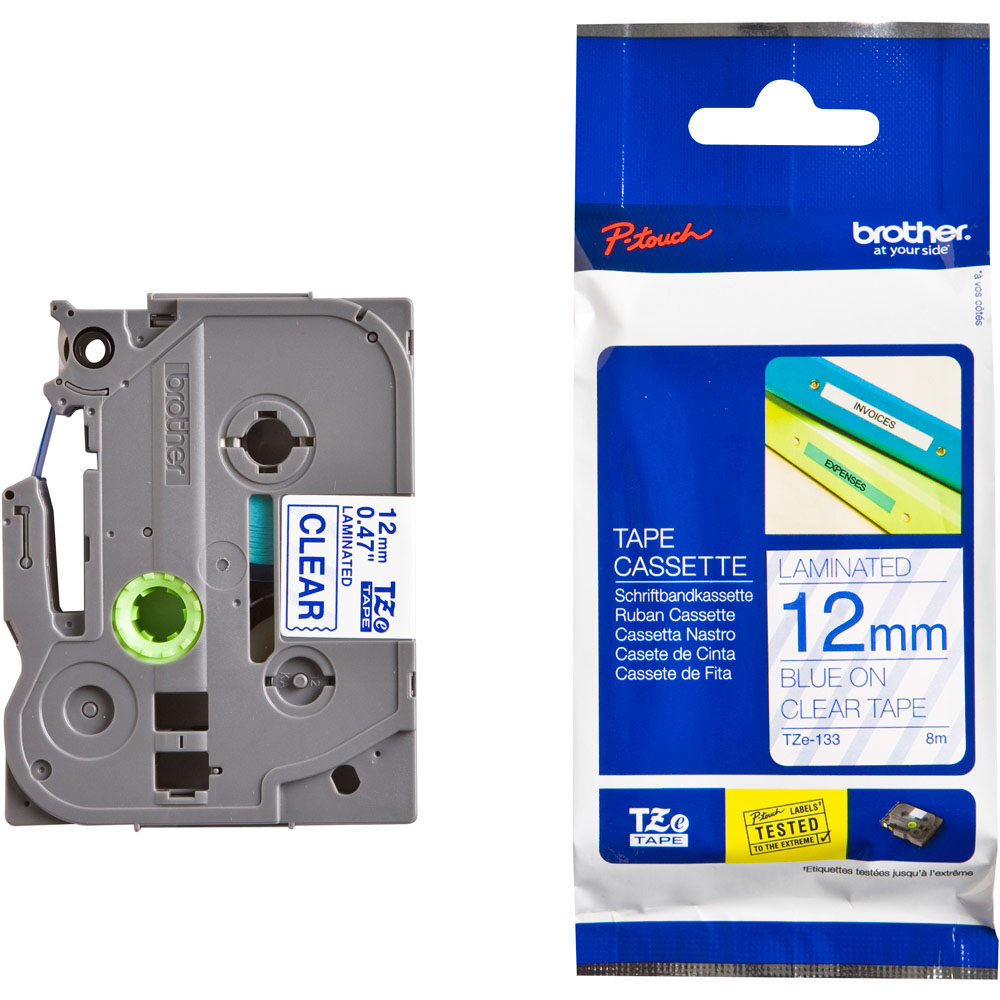 Original Brother TZe-133 Blue On Clear 12mm x 8m Laminated P-Touch Label Tape (TZE133)