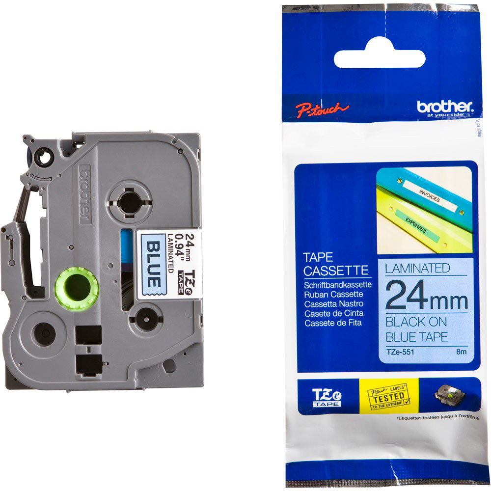 Original Brother TZe551 Black On Blue 24mm x 8m Laminated P-Touch Label Tape (TZE-551)