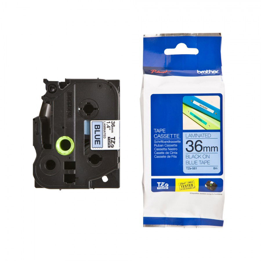 Original Brother TZe561 Black On Blue 36mm x 8m Laminated P-Touch Label Tape (TZE-561)