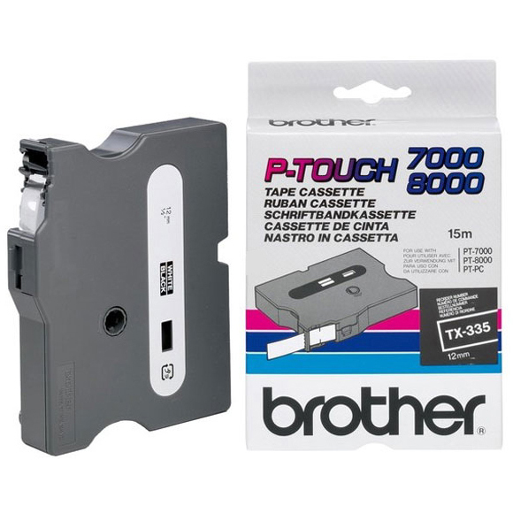 Original Brother TX-335 White On Black 12mm x 15m P-Touch Label Tape (TX335)