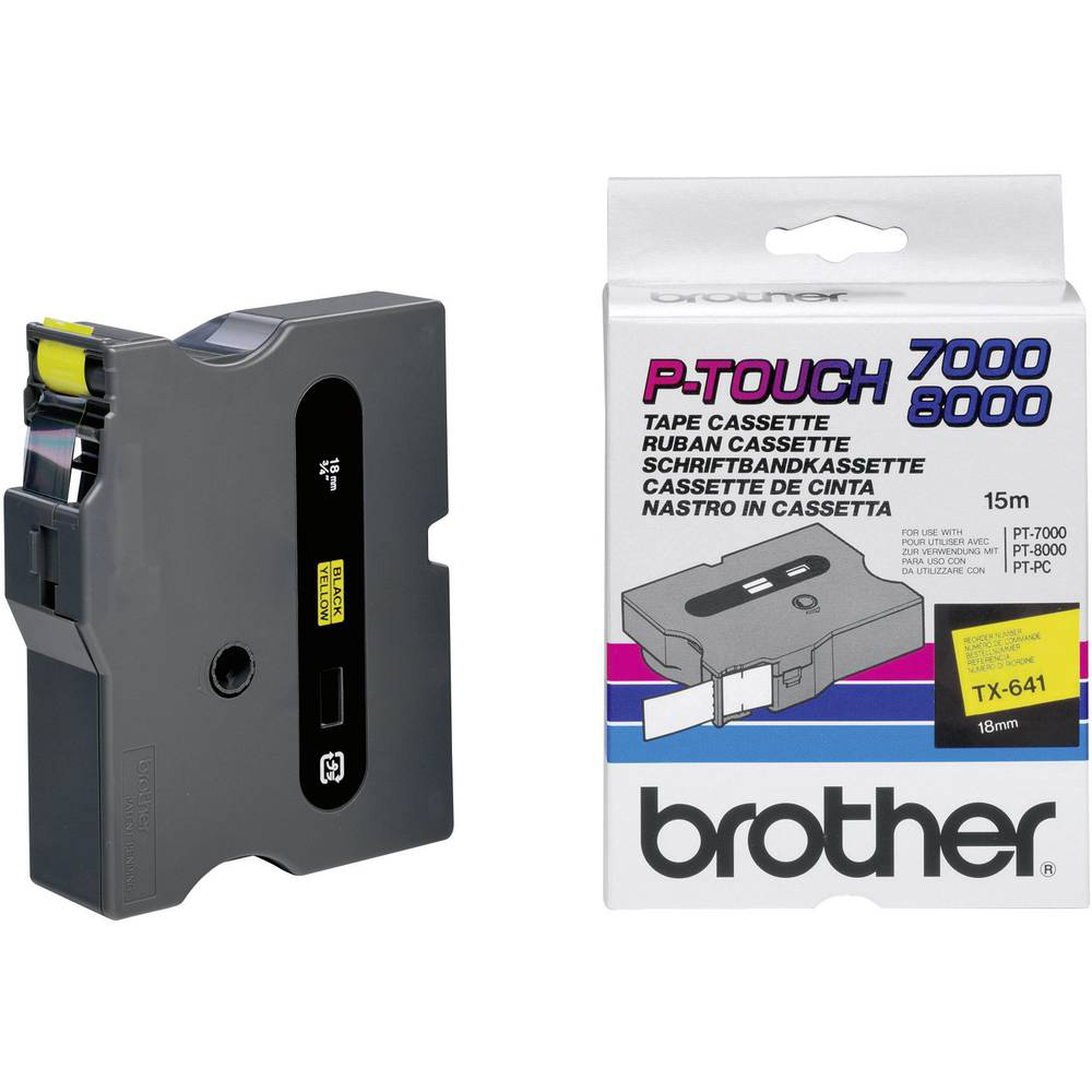 Original Brother TX-641 Black On Yellow 18mm x 15m Laminated P-Touch Label Tape (TX641)