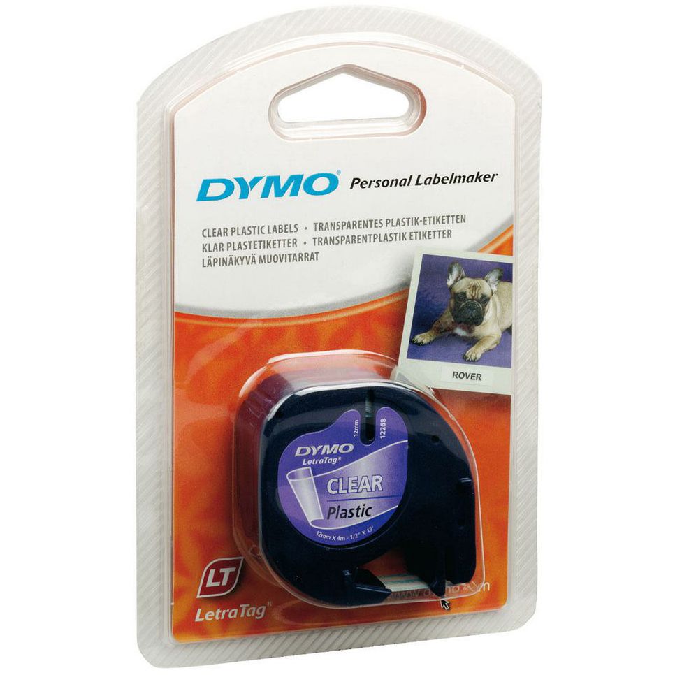 Original Dymo 12267 Black On Clear 12mm x 4m LetraTag Label Tape (S0721530)