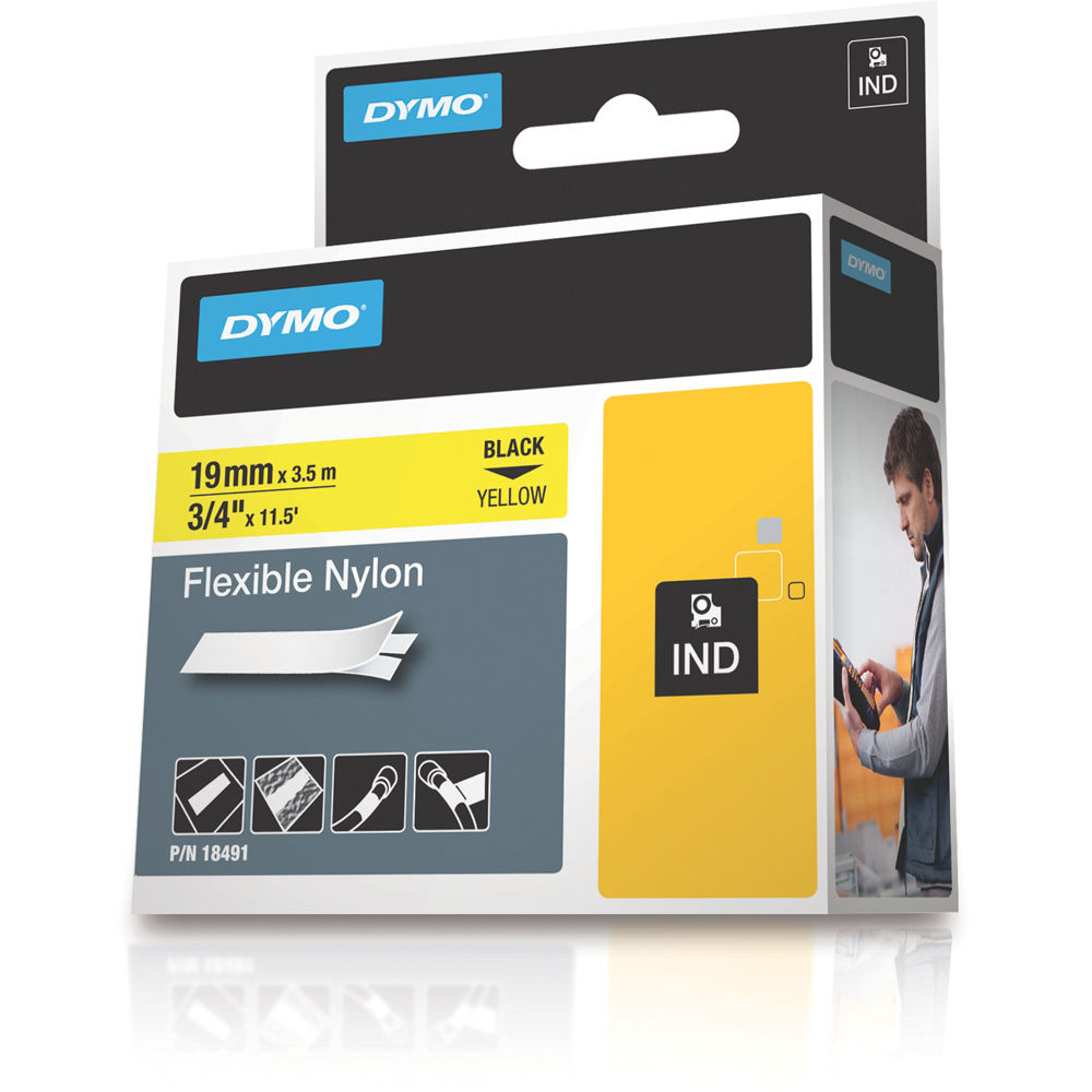 Original Dymo 18491 Black On Yellow Flexible Nylon 19mm x 3.5m Label Tape (S0718090)