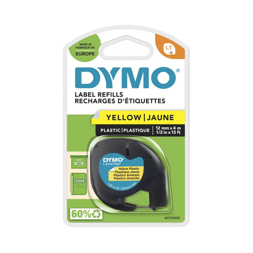Original Dymo 91202 Black On Yellow 12mm x 4m LetraTag Plastic Label Tape (S0721620)
