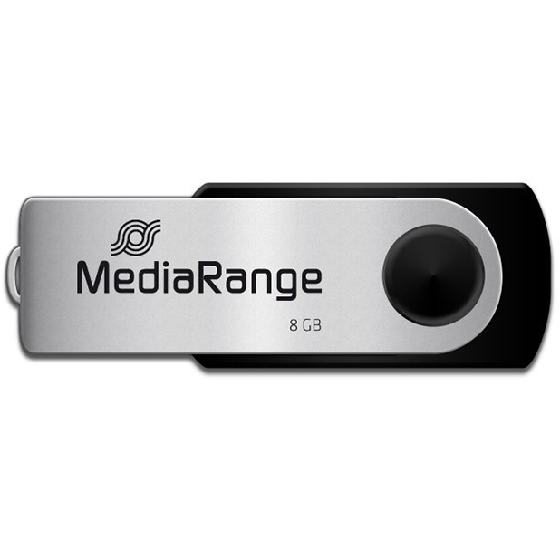Original MediaRange Black/Silver 8GB USB 2.0 Flash Drive (MR908)