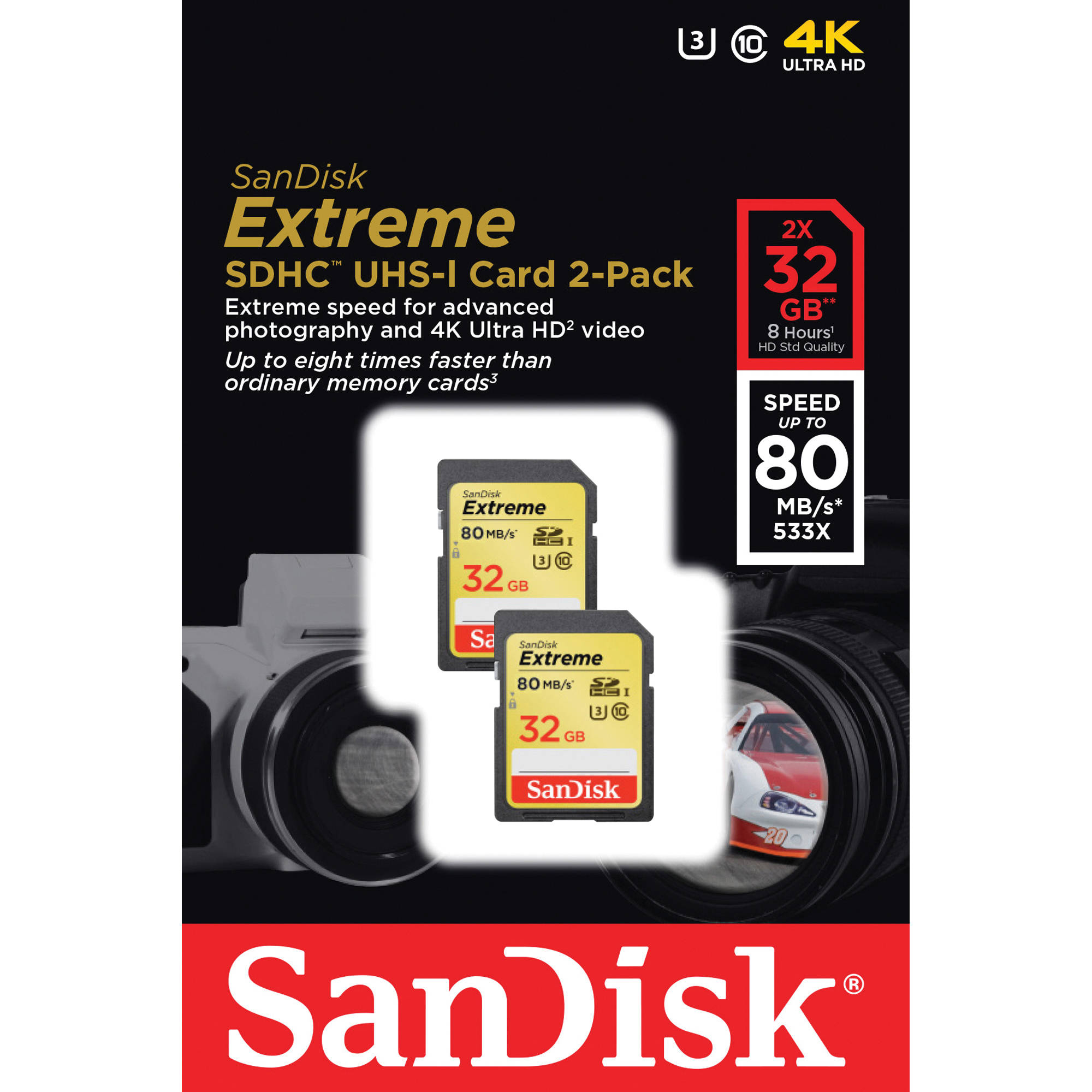Original SanDisk Extreme Class 10 32GB microSDHC Memory Card Twin Pack (SDSDXVE032GGNCI2)