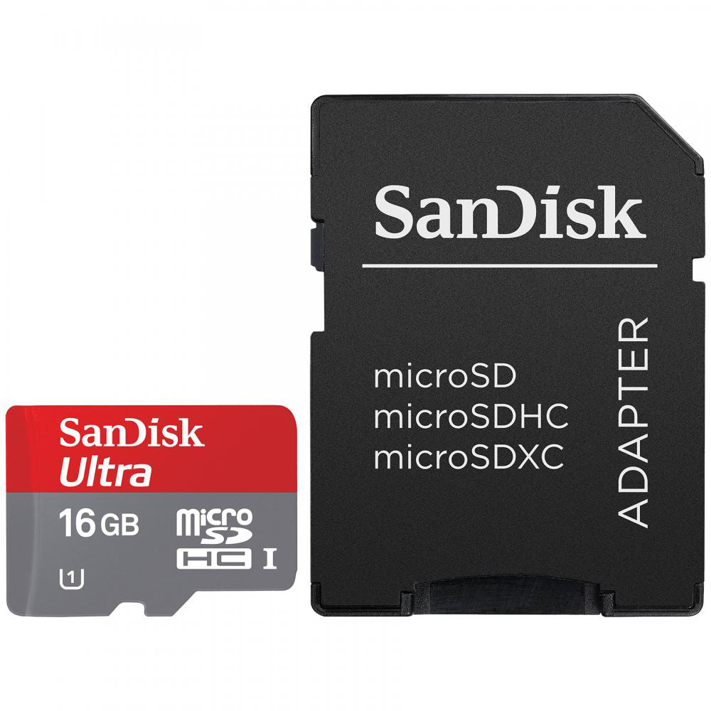 Original SanDisk Ultra 16GB MicroSDHC Memory Card with Adaptor (SDSQUAR016GGN6MA)