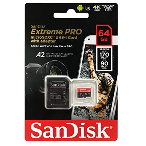 Original SanDisk Extreme Pro Class 10 64GB MicroSDXC Card + SD Adapter (SDSQXCY064GGN6MA)