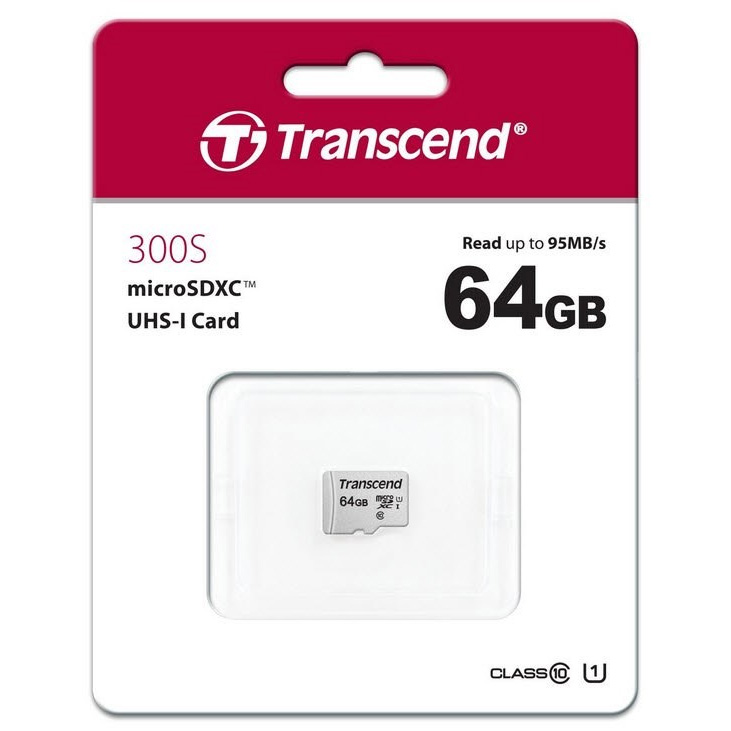 Original Transcend 64GB MicroSD Memory Card (TS64GUSD300S)
