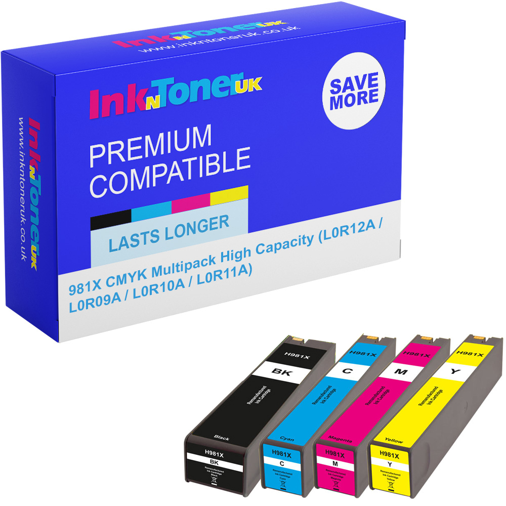 Premium Remanufactured HP 981X CMYK Multipack High Capacity Ink Cartridges (L0R12A / L0R09A / L0R10A / L0R11A)