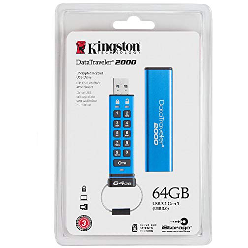Original Kingston Data Traveler 2000 Keypad Blue 64GB USB 3.0 Flash Drive (DT2000/64GB)