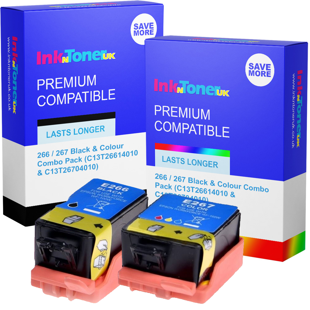 Premium Compatible Epson 266 / 267 Black & Colour Combo Pack Ink Cartridges (C13T26614010 & C13T26704010) T2661 & T2670 Globe