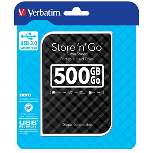 Original Verbatim Store 'N' Go 500GB Black USB 3.0 External Hard Drive (53193)