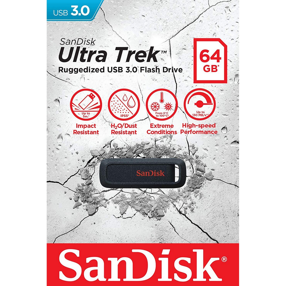 Original SanDisk Ultra Trek 64GB Black USB 3.0 Flash Drive (SDCZ490-064G-G46)