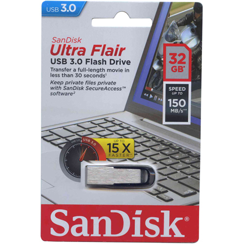 Original SanDisk 126905 Ultra Flair 32GB USB 3.0 Flash Drive (SDCZ73-032G-G46B)