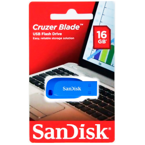 Original SanDisk Cruzer Blade 16GB Electric Blue USB Flash Drive (SDCZ50C016GB35BE)